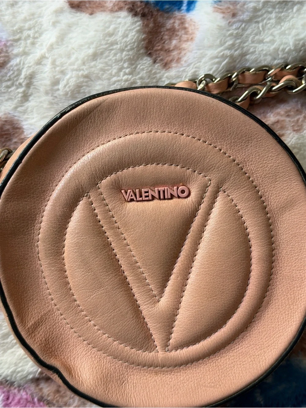 Valentino Blush Pink Round Leather Shoulder Bag with Chain Strap